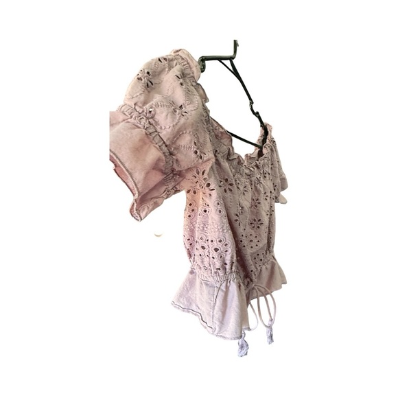 Purple Lavender Eyelet Off-Shoulder CropTop 100% Cotton Small - Picture 6 of 10